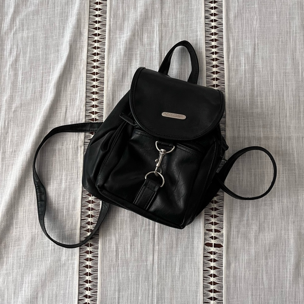 Black leather mini backpack